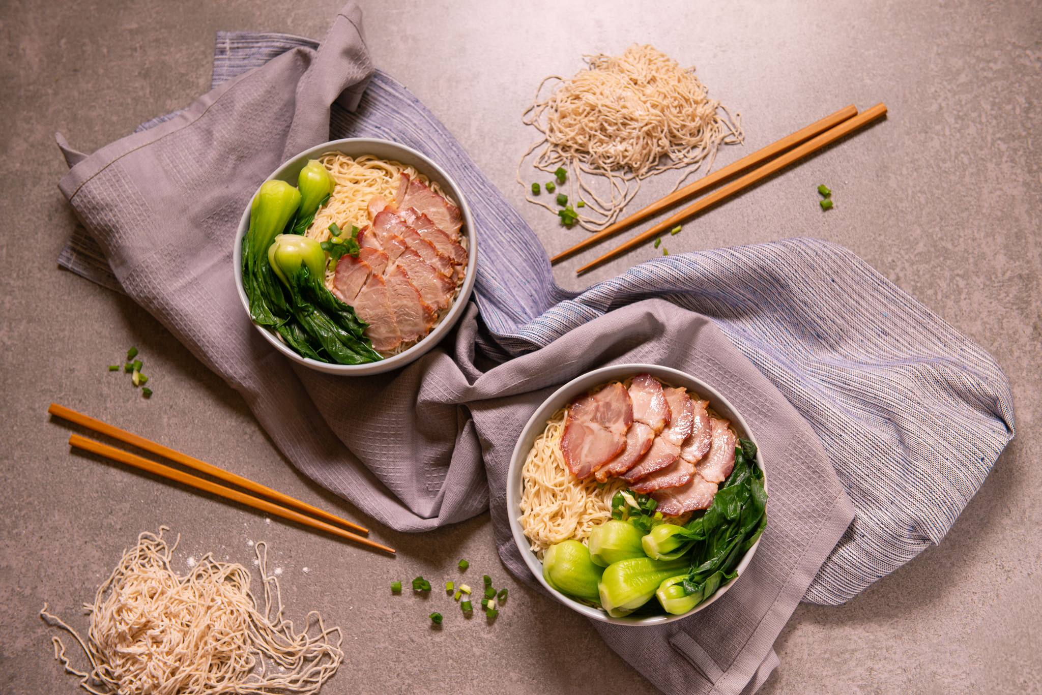 Egg noodles with red roast pork